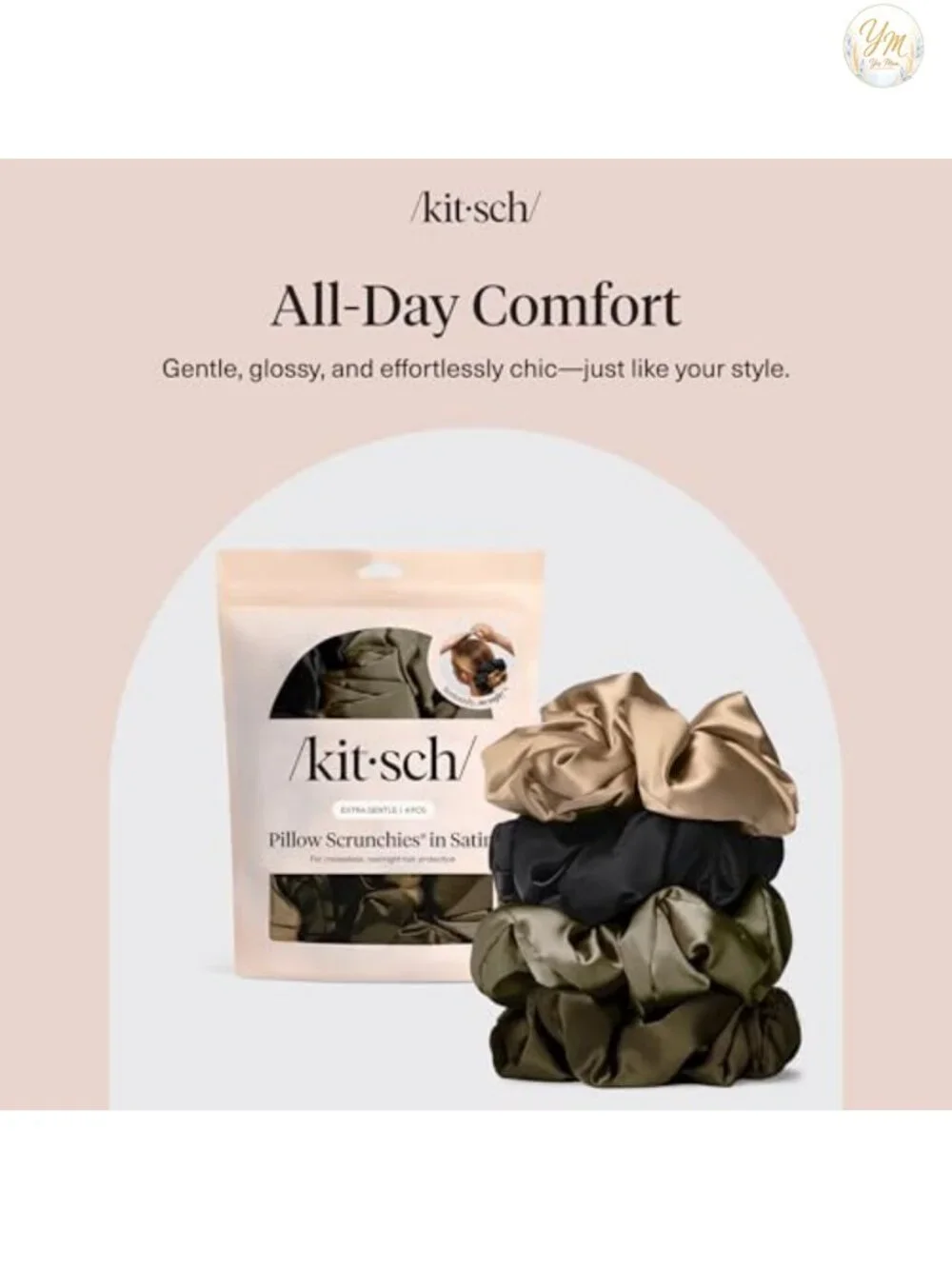 Satin Scrunchies for Women, 4 Pack - Soft, Creaseless, Gentle Hold Hair Ties